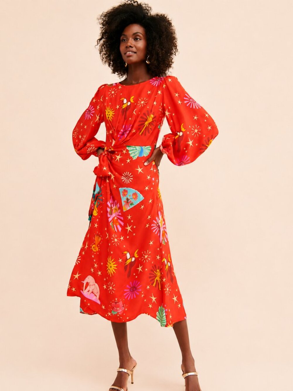 FARM Rio Lotus Star Front Twist Tassel Midi Dress